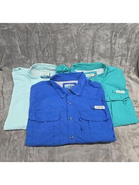 Lot of 3 Magellan Outdoors Fish Gear Shirts Men's 2XL Relaxed Fit Blue Green